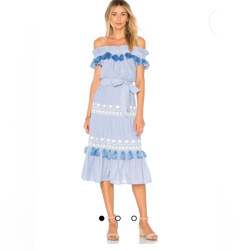 Tularosa blue and white midi dress. From revolve